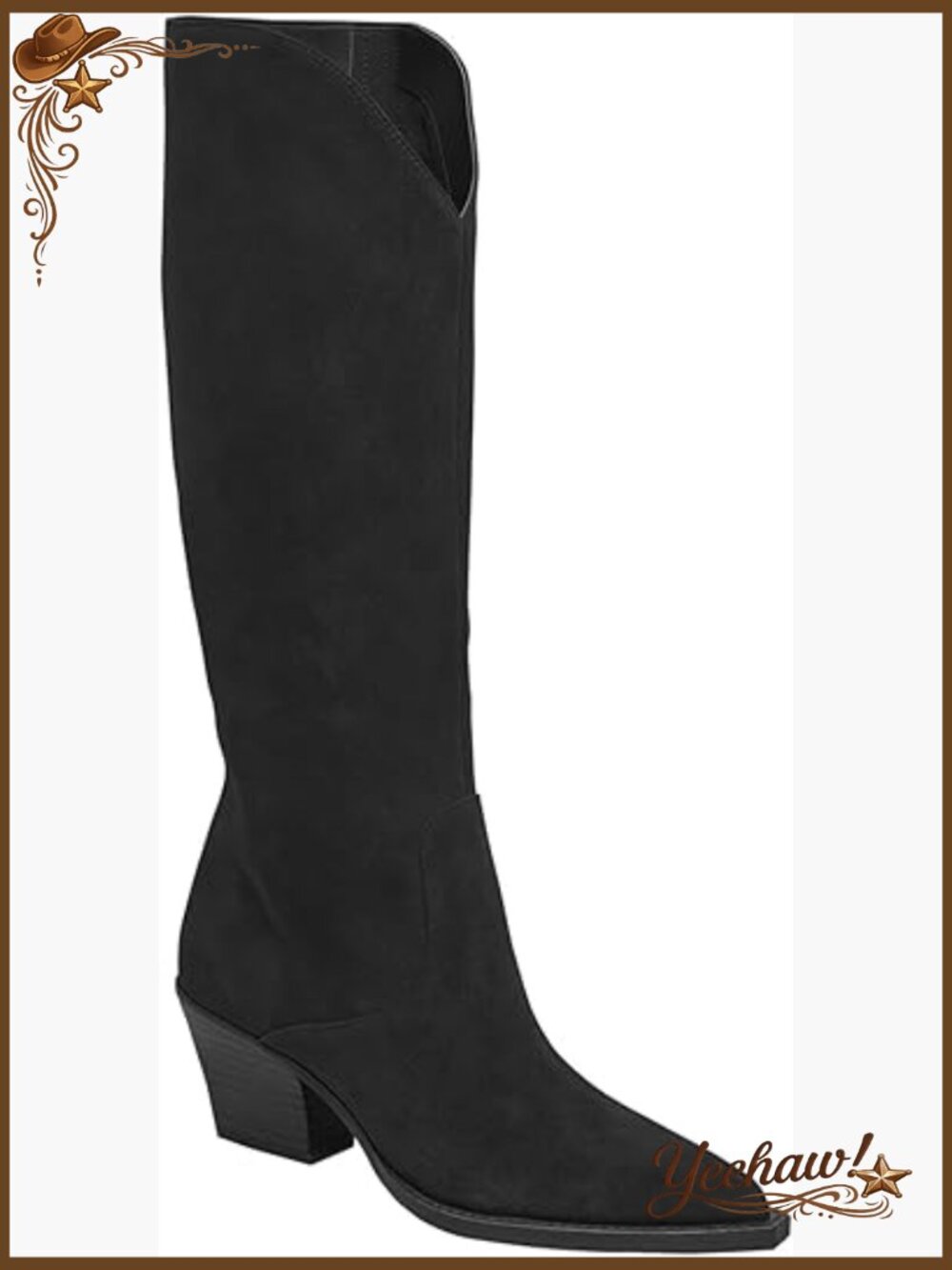 Women's Black Knee-High Western Block Heel Boot